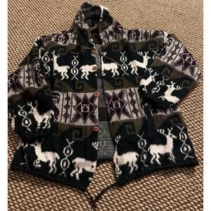 Andes Alpaca Wool Blend Hooded Aztec Button Up